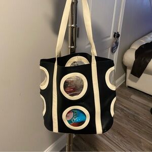 BLACK AND OFF WHITE CUT OUT BUCKET STYLE BAG